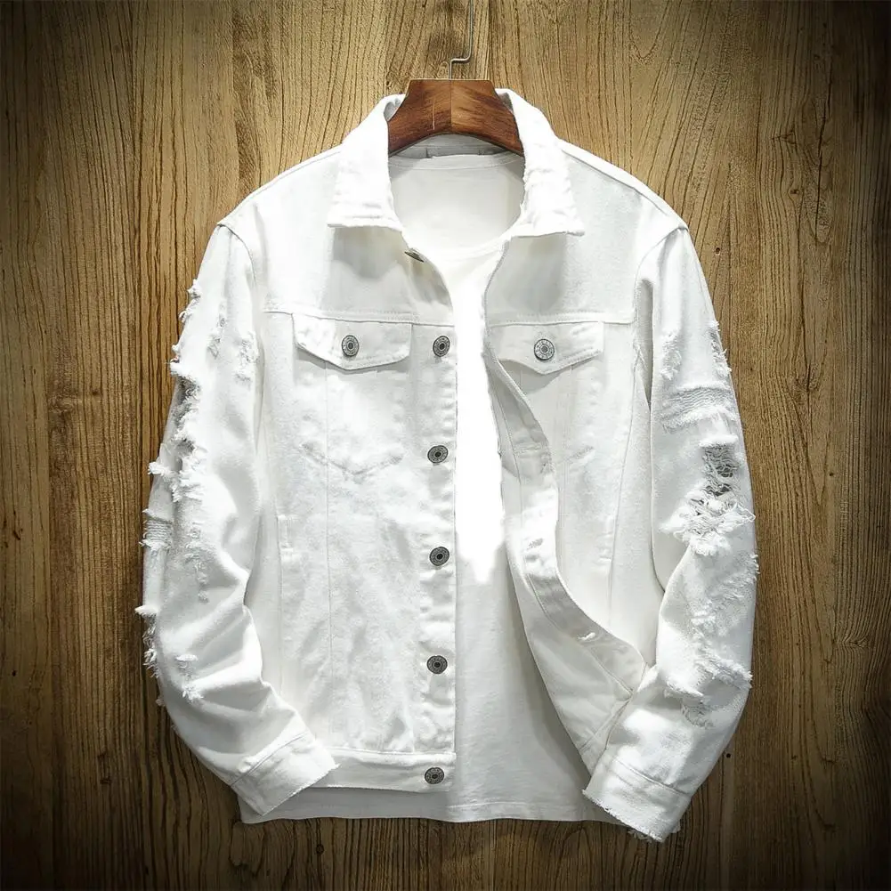 

Trendy Denim Coat Male Loose Pockets Denim Jacket Solid Color Autumn Winter Denim Jacket for Trip
