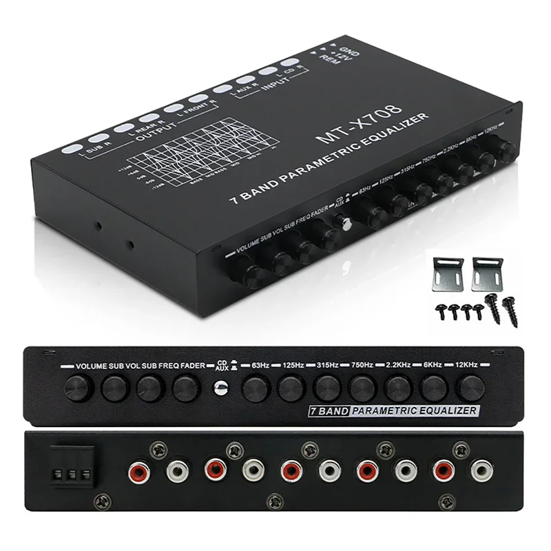 5/7 band Car Audio Equalizer EQ Frequency Adjustable RCA Input for Portable Devices+Subwoofer Output Video Replacement Parts