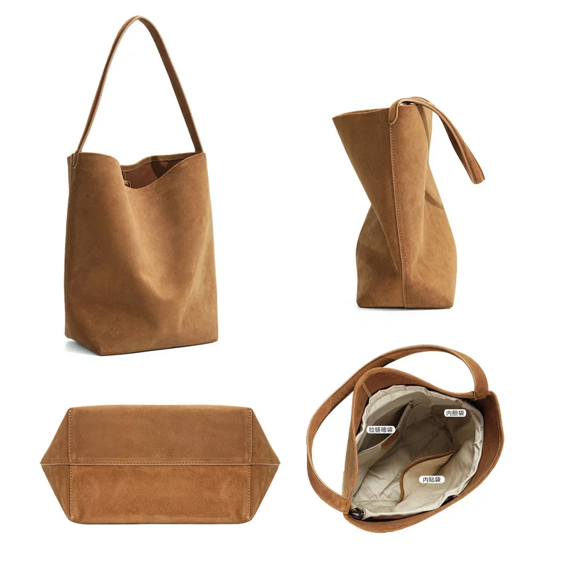 女性用大容量スエードバッグ,バケットトートバッグ,腕下