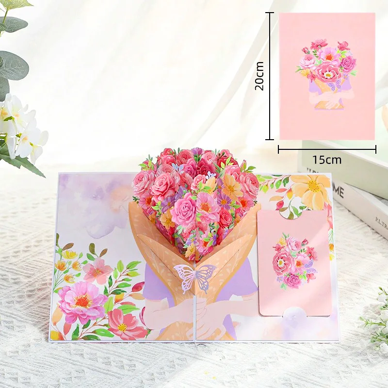 Romantic 3D Pop-Up Bouquet Card with Butterflies – Handmade Surprise