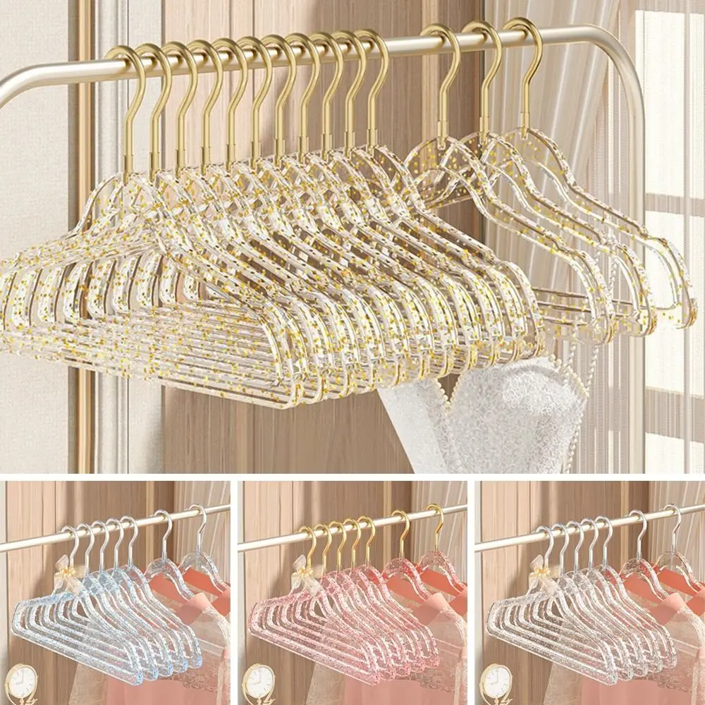 

10 шт. органайзер для одежды для взрослых, вешалка для одежды с золотым порошком, прозрачная бесшовная блестящая вешалка для пальто, акриловый магазин одежды