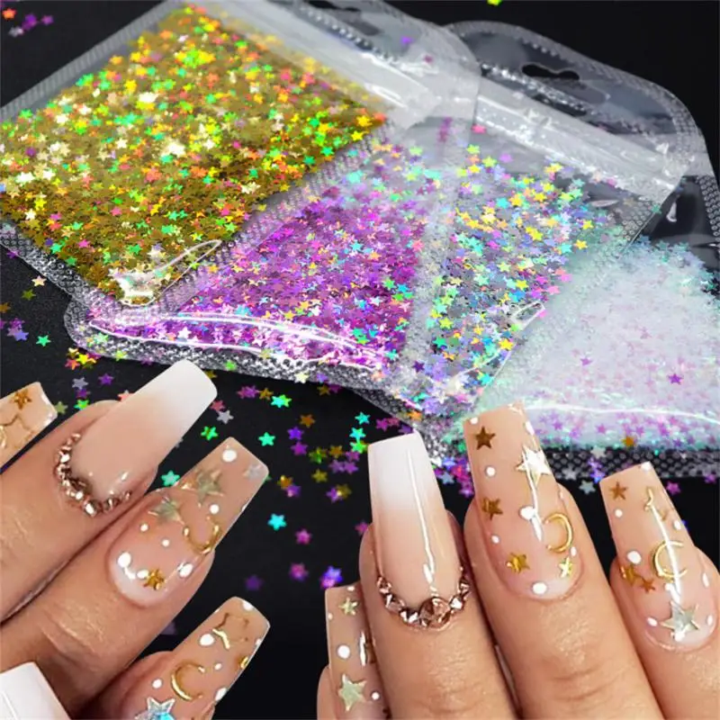 Nail Glitter Decoration Flakes Holographic Stars Nail Sequins Laser Glitter Flakes Colorful Mix Size Parts For Desgin Summer Polish Charms Nail Art Decorations