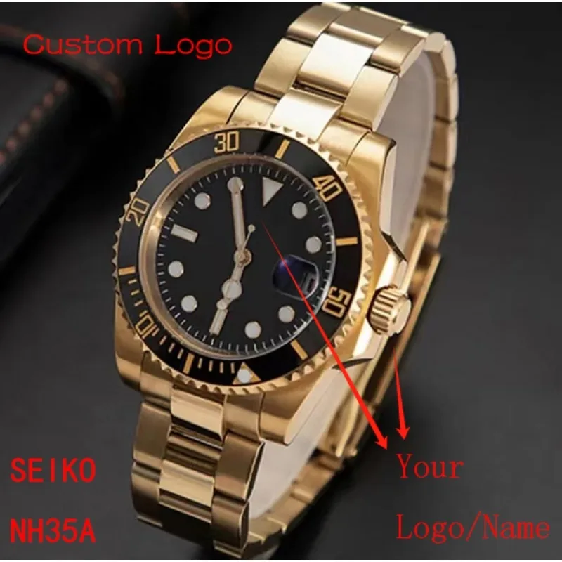 

Мужские часы с автоматическим механизмом и логотипом на заказ, роскошные механические часы, автоматические мужские деловые часы из стали, золотые наручные часы для мужчин