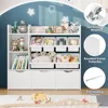 Toy Storage Organizer with Movable Drawers,Bookshelf and Bookcase with 6 Plastic Bins&Storage Cubbies,Toy Chest with Wheels 4