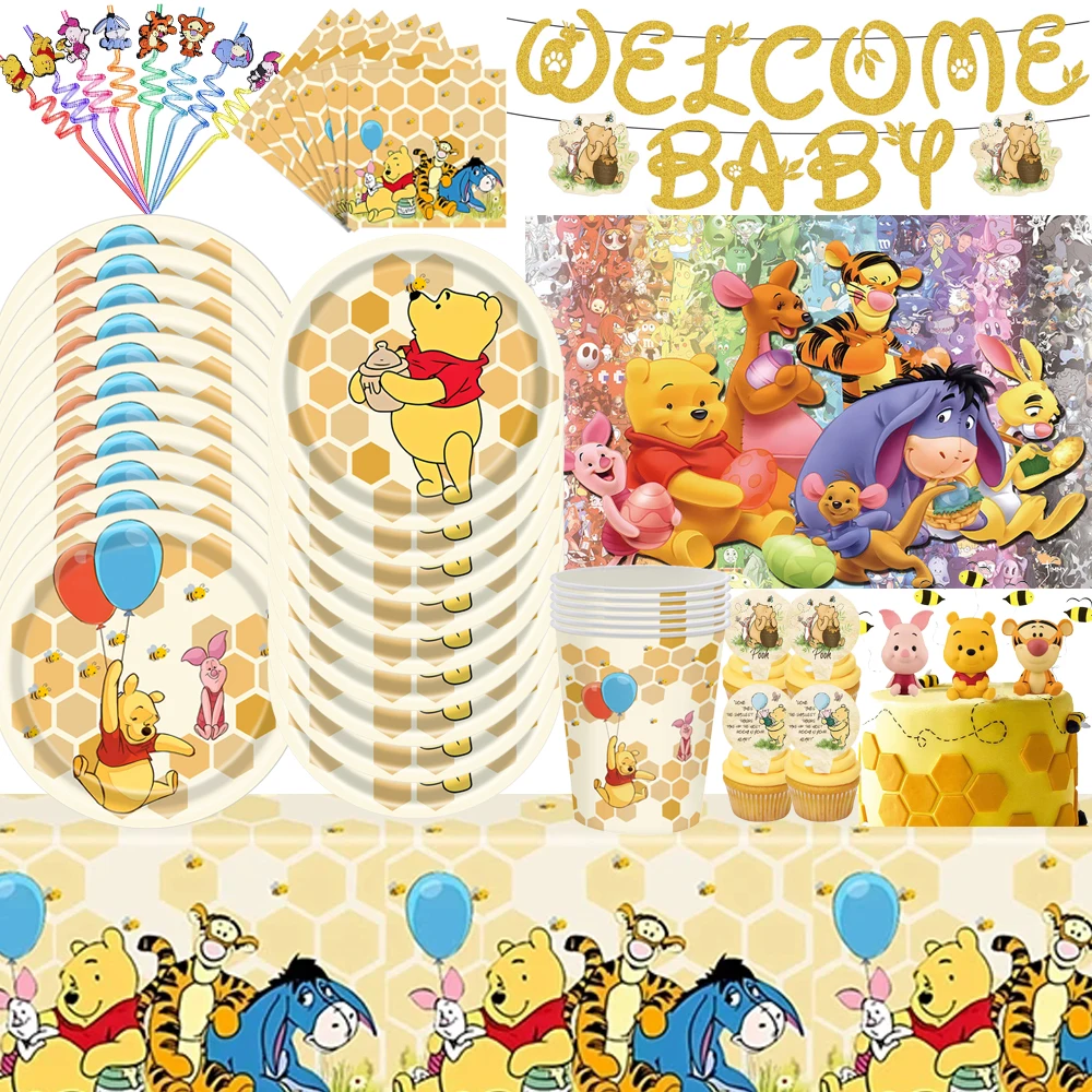 Sweet Honey Winnie The Pooh Birthday Party Decoration Ballons Banner Fondale Baby Shower Cake Decorating Party Supply For Kids