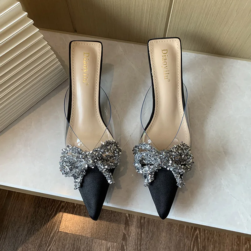 

Мюли Женские повседневные, лоферы с закрытым носком, сланцы, тонкий каблук, бант-бабочка, роскошные низкие заостренные, из искусственной кожи, 2024