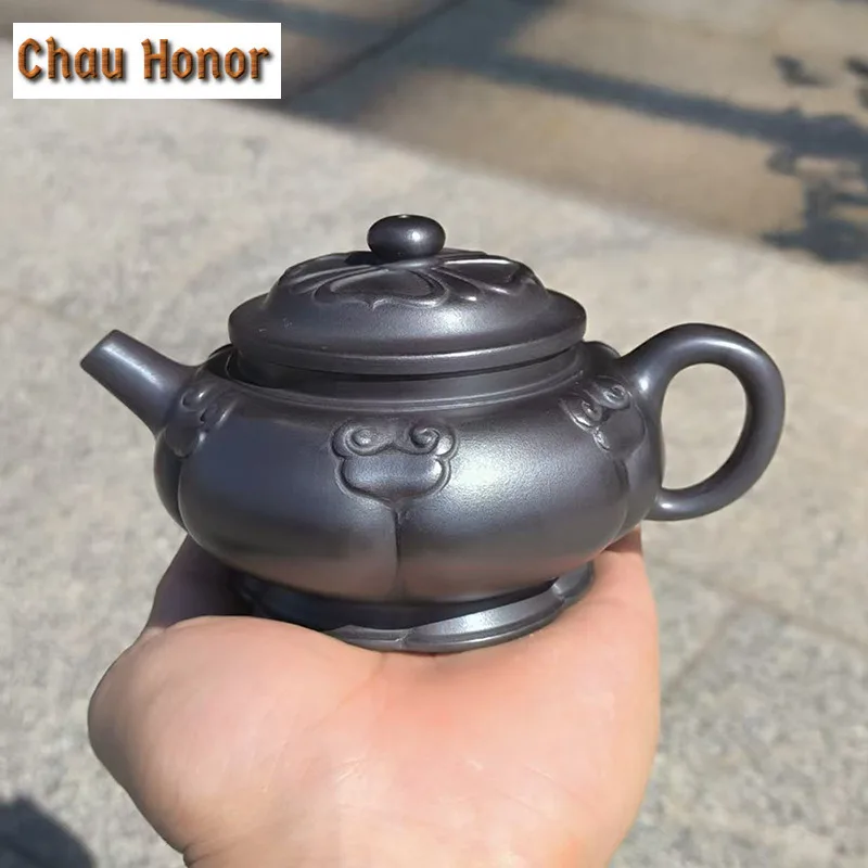 220ml Authentic Yixing Purple Clay Teapots Handmade Rhombus Flower Pot Raw Ore Stone Yellow Mud Kettle Zisha Teaset Tea Services