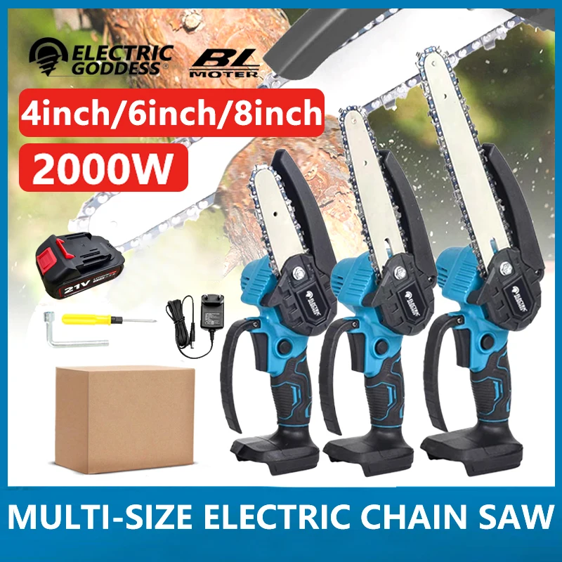 handheld cordless mini chainsaw 800w electric compact portable chain saw brushless power tool for tree trimming and wood cutting 4/6/8 Inch Cordless Chainsaw Mini Handheld Trimming Chainsaw Portable Woodworking Electric Saw Cutting Tool Lithium Battery Saw