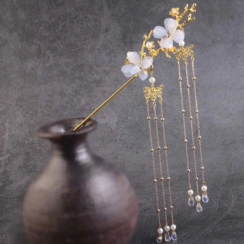 

Chinese Tassel Plum Blossom Branch Butterfly Rhinestone Hanfu Hair Accessories Hair Fork Tassel Hairpin Flower Hair Sticks