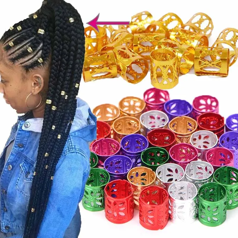 

200Pcs Gold Silver Dreadlocks Beads Colorful Hair Bead Dreadlock Bride Hair Rings Decor Braid Hairpins Braiders Hair Accessories