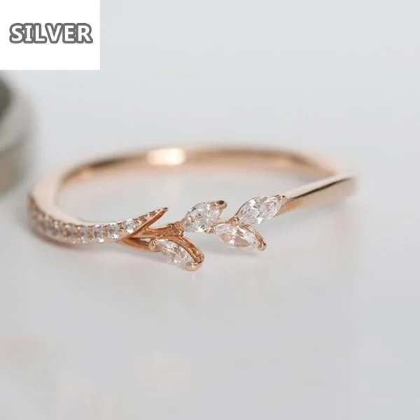 Cubic Zirconia Wedding Rings Women Bridal Crystal Leaves Design Ring Valentine Party Jewelry Size 6 7 8 9 10