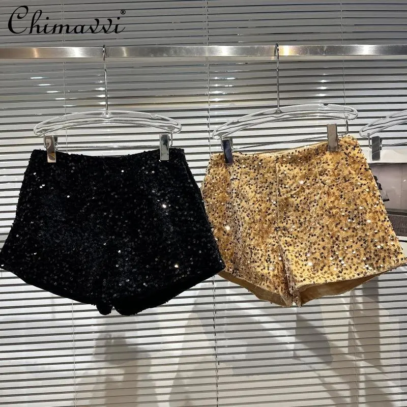 Pantalones cortos de lentejuelas para mujer, Shorts elegantes, sencillos y de tres puntos, para invierno, - AliExpress