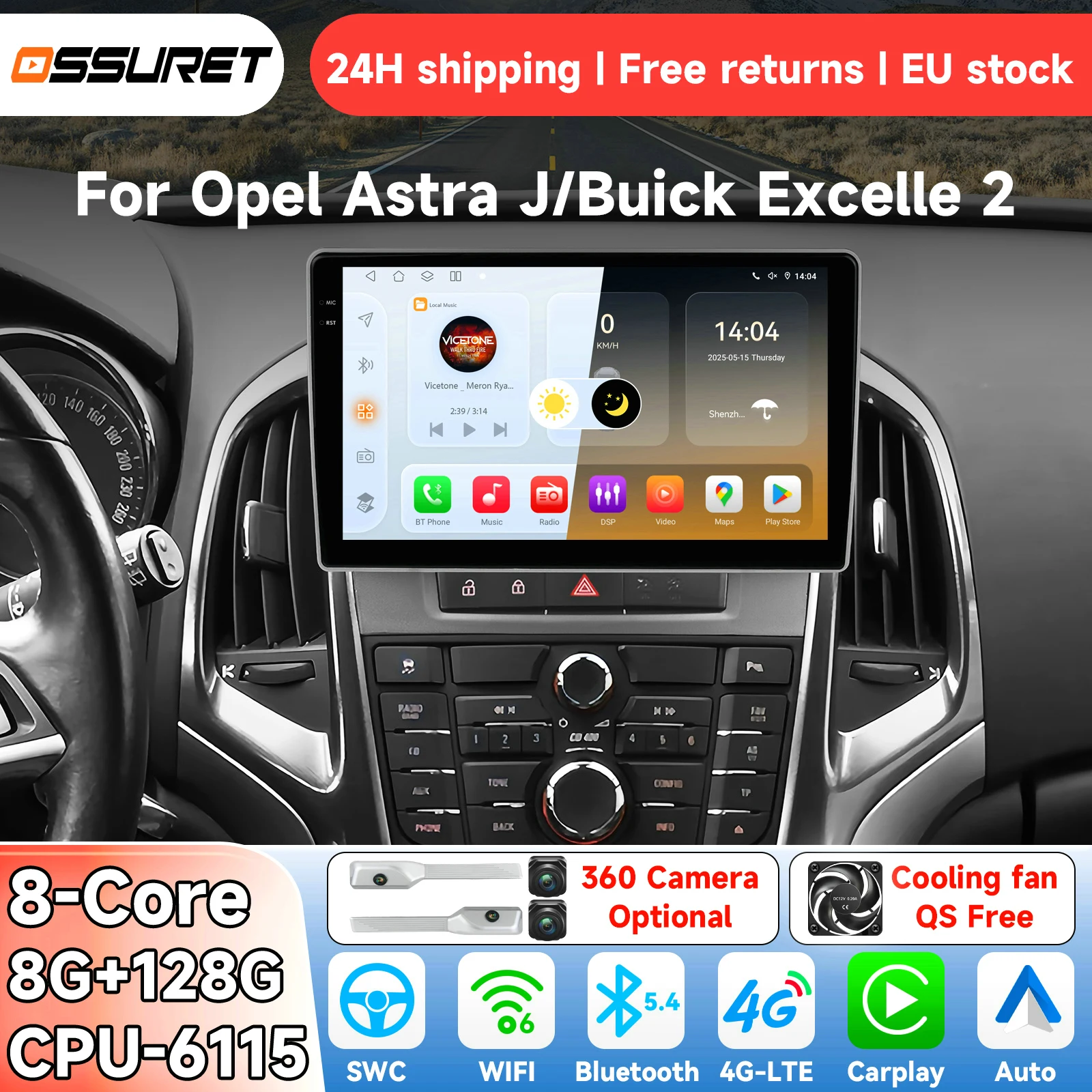 Radio OSSURET AI Android 14 para coche Opel Astra J 2009-2017, para Buick Excelle 2 2009-2015, sistema inteligente Carplay, reproductor Multimedia de vídeo, GPS 4G 6115 1