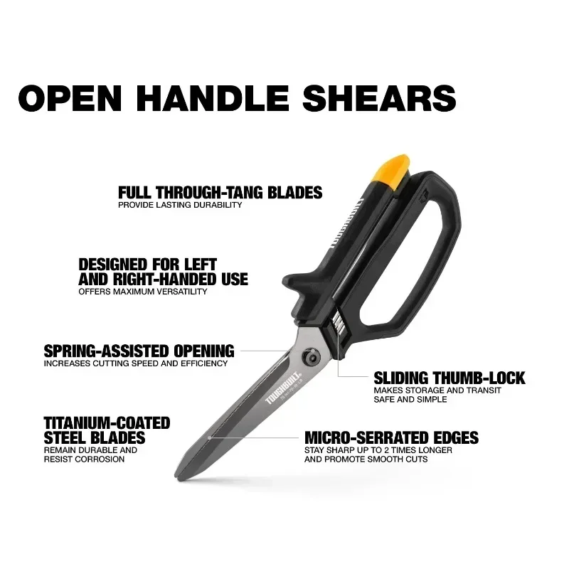 Genuine TOUGHBUILT TB-H4-70-10-LR 5-in Micro-serrated Open Handle Spring Assisted Scissors Hand Tools 2