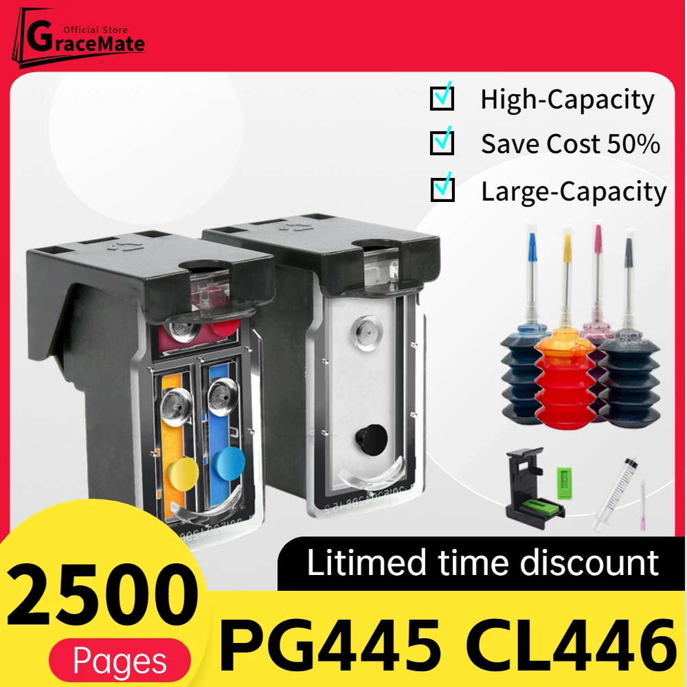

PG445 CL446 Pixma IP2840 MX494 TS3140 MG2540 MG2940 MG2942 Printer Ink Cartridge Replacement for Canon Inkjet pg445 cl446