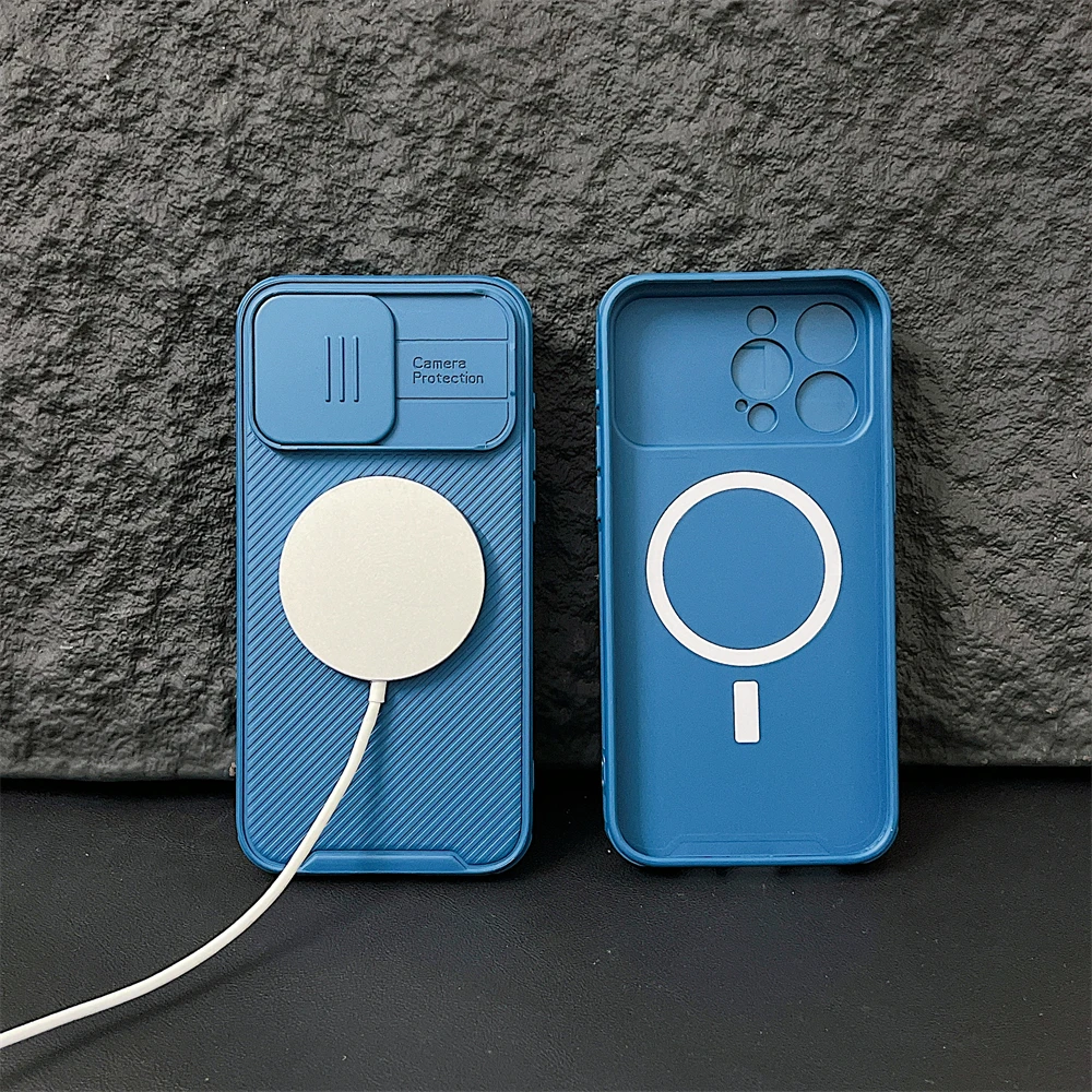 Luxurious Magnetic Armor Case with Sliding Camera Cover and Wireless Charging Compatibility