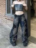 Y2K retro distressed washed eroded and destroyed scimitar pants hot girls with contrasting color splicing mopping floor trousers