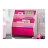 Kids Sling Book Rack Organizer 4 Tier Fabric Storage Bookshelf Children Wood Frame Bianca White Easy Access Book Storage 4