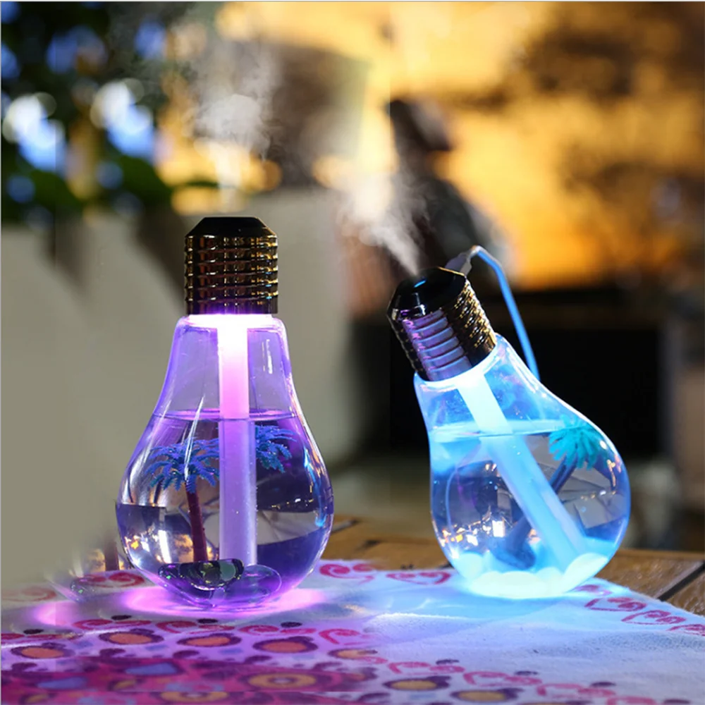 

USB Air Humidifier Bulb Lamp Shape Decorative Lights Atomizer With Colorful LED Night Light for Office Desk Bedroom Home Decor