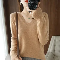Women's Sweater 2023 Autumn Winter Knitted Pullovers V-neck Slim Fit Bottoming Shirt Solid Soft Knitwear Jumpers Basic Sweaters - Image 3