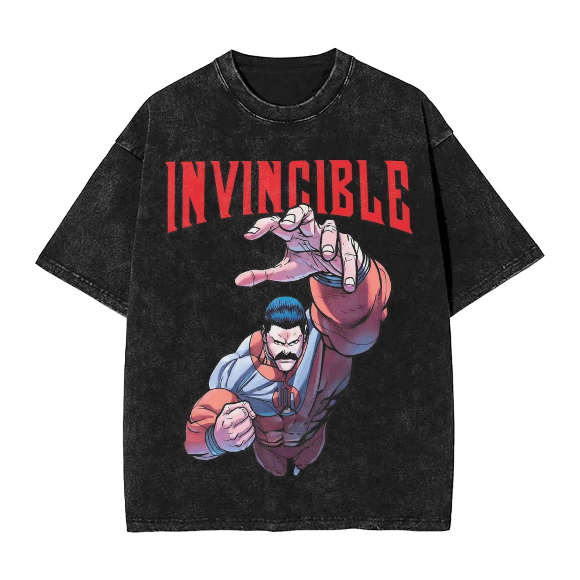 Invincible Cartoon Comic Washed Streetwear HipHop Oversized T-Shirt