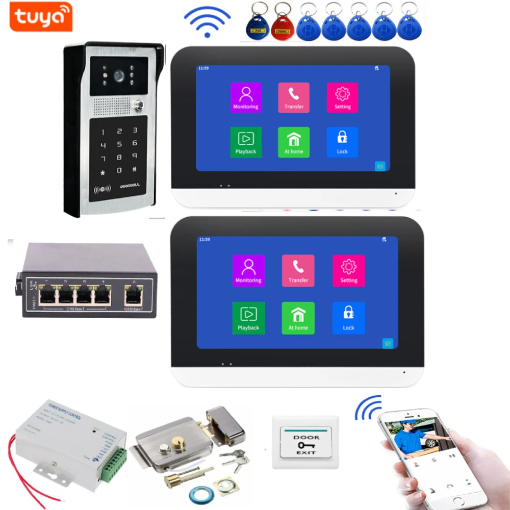 

Домашний видеодомофон 1080P WiFi POE Tuya App с экраном 7 дюймов HD, дверной звонок с датчиком движения, ИК-камера portero