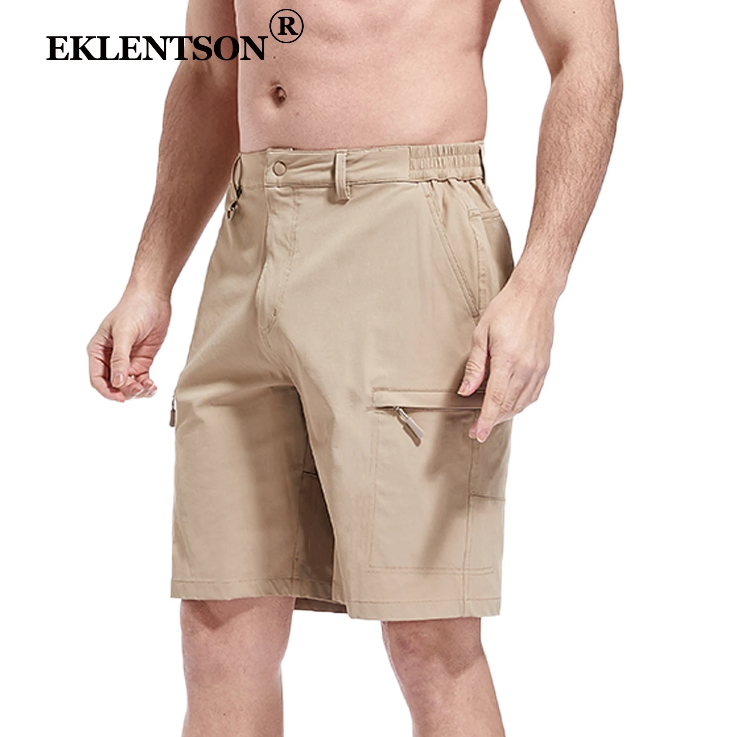 EKLENTSON Men's Cargo Shorts Quick Dry Nylon Spandex Multi-Pockets Elastic Waist 9" Golf Shorts For Casual Wear Breathable