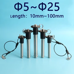 Enhanced Quick Release Ball Lock Pin with Zinc Alloy Handle and Stainless Steel Marine Stop Pin - L45mm(With Rope) (A5mm)