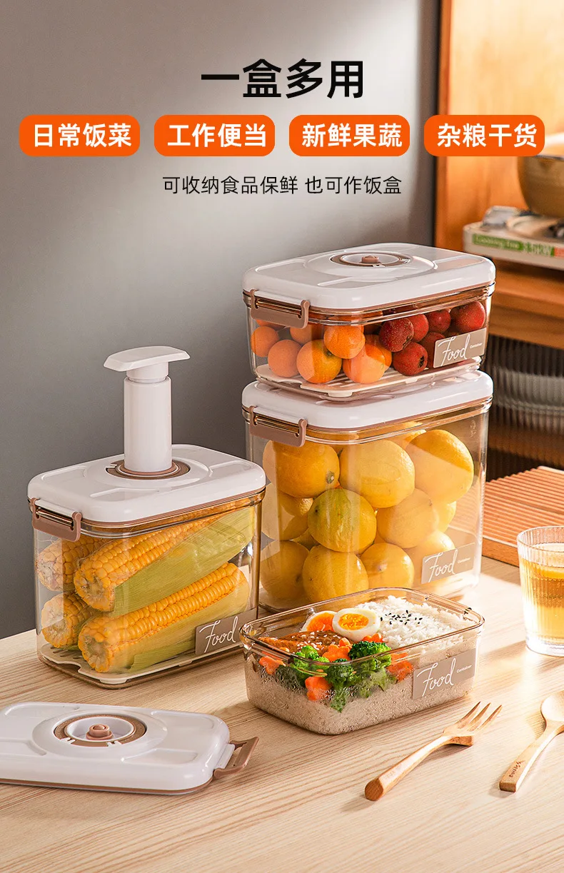 Vacuum sealed canister household fresh-keeping box refrigerator food storage containers drainable kitchen organizers fruit tank