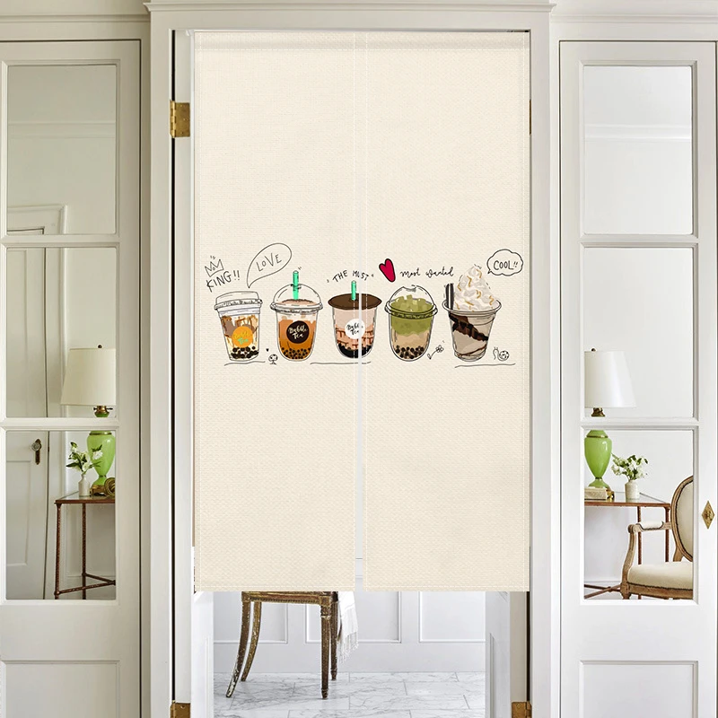 Milk Tea Restaurant Kitchen Partition Half Curtain Dining Room Soda Shop Entrance Door Cover Blocking Opaque Curtain Custom logo 2