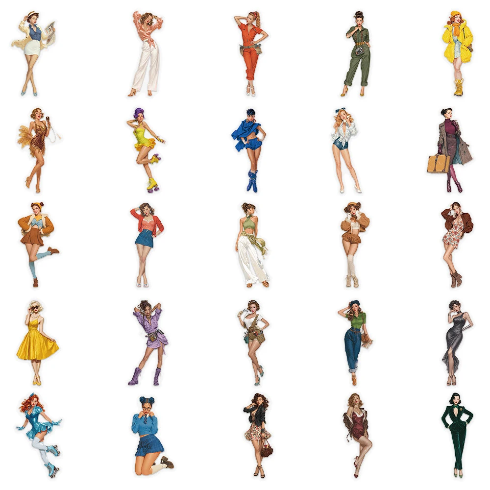 10/30/50개 빈티지 아메리칸 스타일 소녀 투명 스티커 미적 데칼 장 문구류 전화기 여행가방 PET 스티커