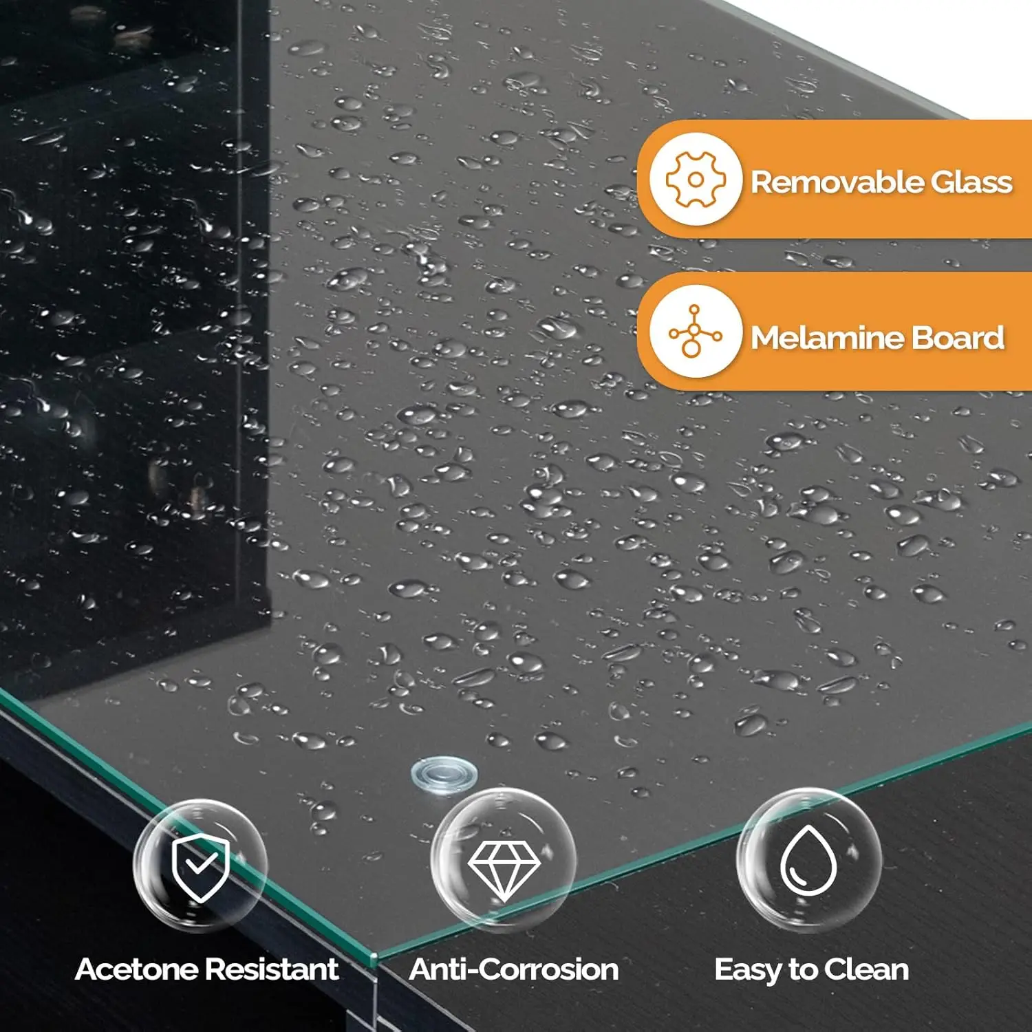 Manicure Table Nail Desk for Nail Tech w/Glass Top & Wrist Rest, Beauty Salon Nail Supplies Decor Workstation Acetone Resistant