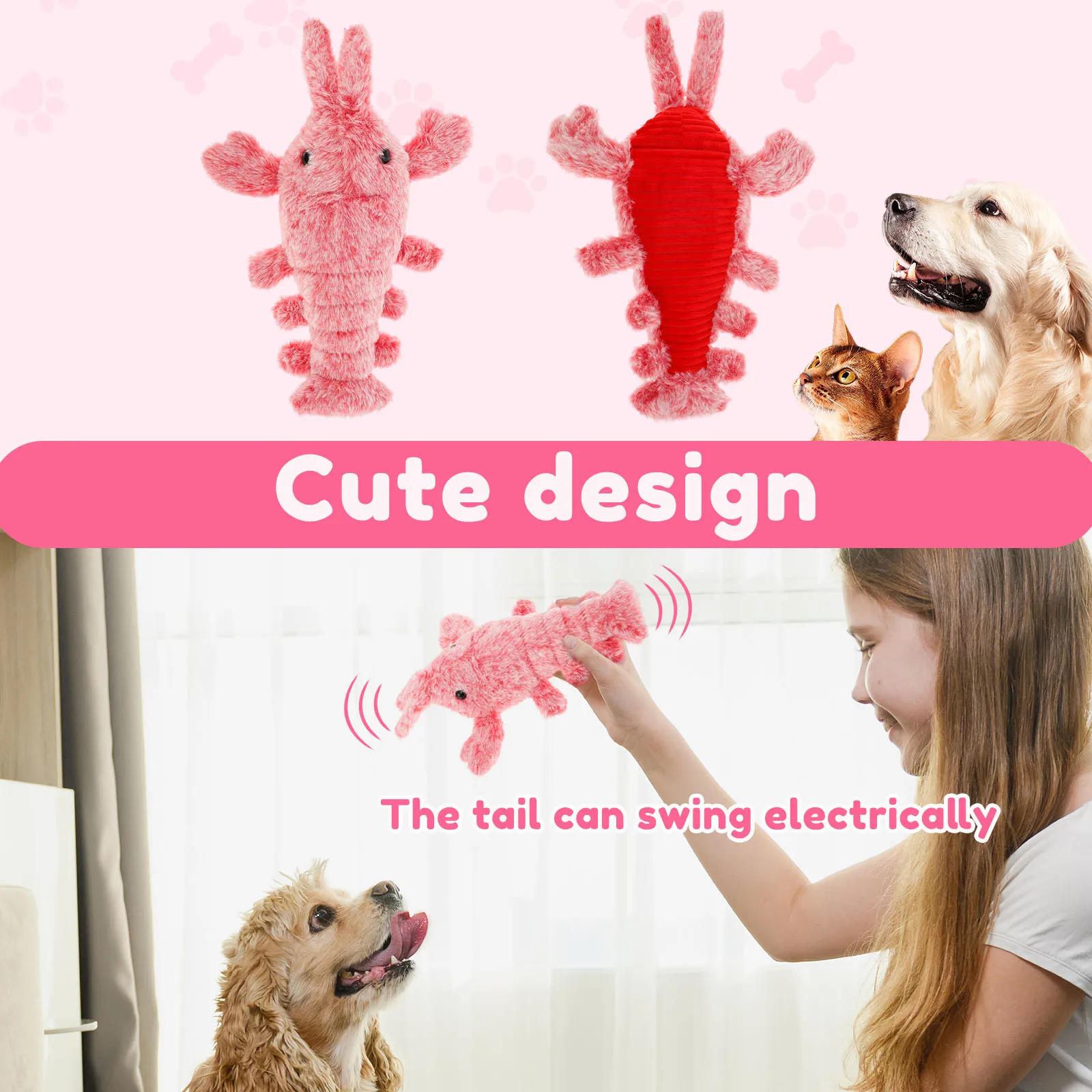 1/2/3Pcs Pet Toys Plush Lobster Interactive Cat Dog Toy USB Charging Jumping Simulation Lobster Teasing Cat Dog Toy Pet Supplies