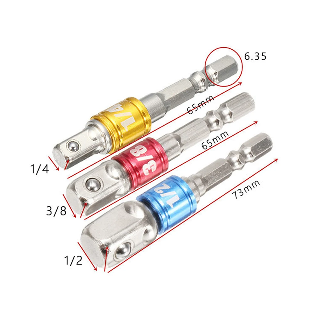 AI-ROAD 3pcs Chrome Vanadium Steel Socket Adapter Extension Drill Bit Hex Shank To 1/4