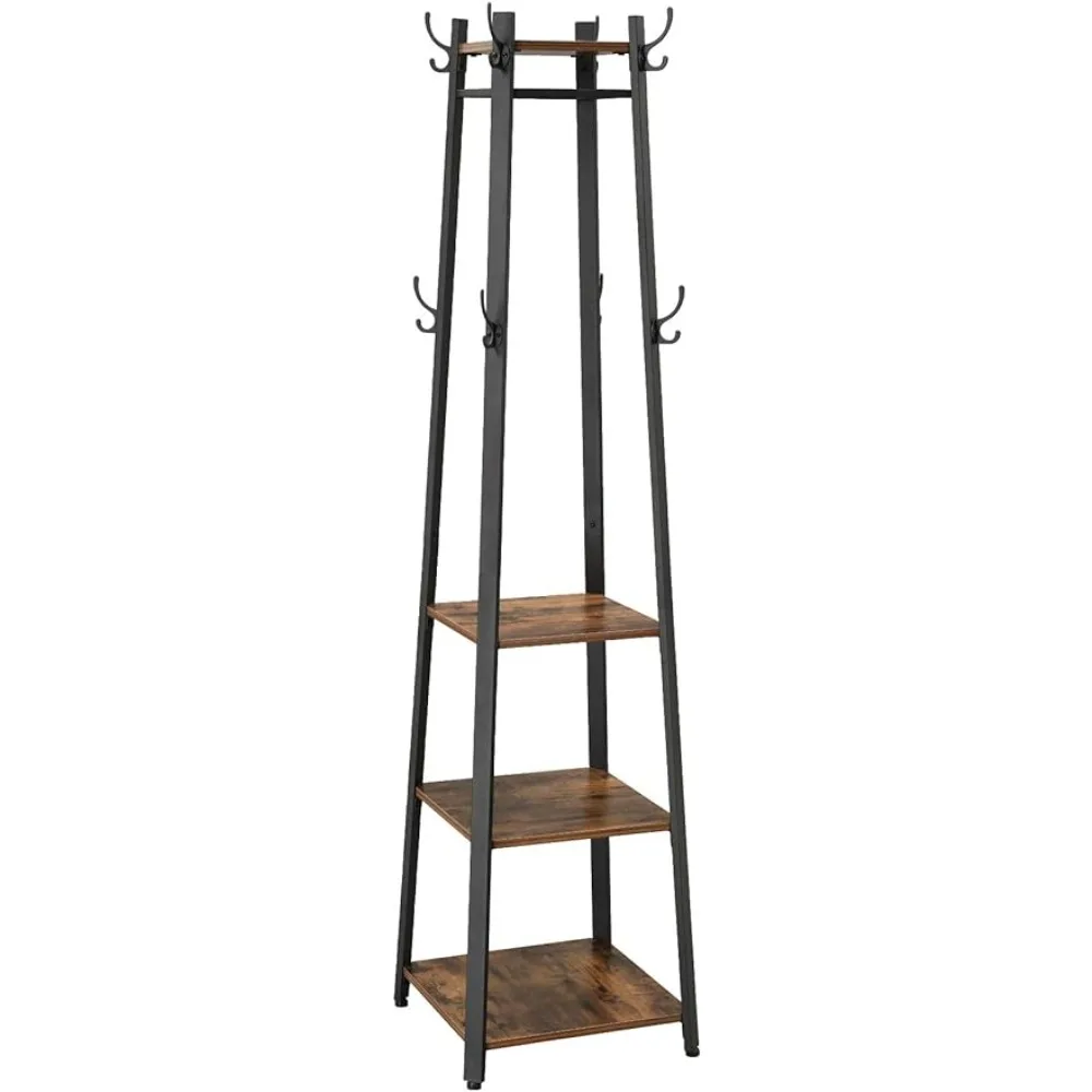 

VASAGLE ALINRU Coat Rack with 3 Shelves, Stand with Hooks for Scarves, Bags and Umbrellas, Steel Frame, Industrial Style