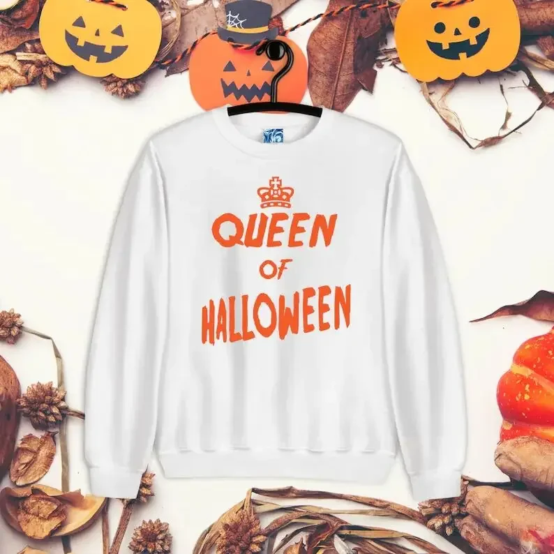 Queen Of Halloween Sweatshirt Party Jumper, Fall Sweater, Halloween Costume Idea Outfit 100%cotton Fashion  Casual Drop Shipping