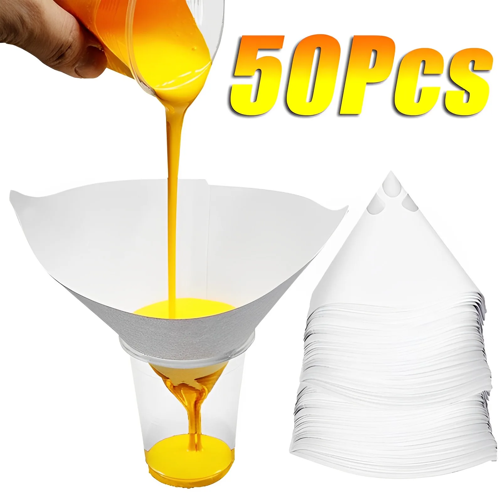50Pcs Car Paint Mesh Filter Paper Disposable Purifying Conical Filter Funnel Car Spray Paint Tool Nylon Micron Paper Funnel Tool