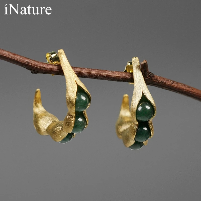 

Женские серьги-кольца из серебра 925 пробы с авантюрином