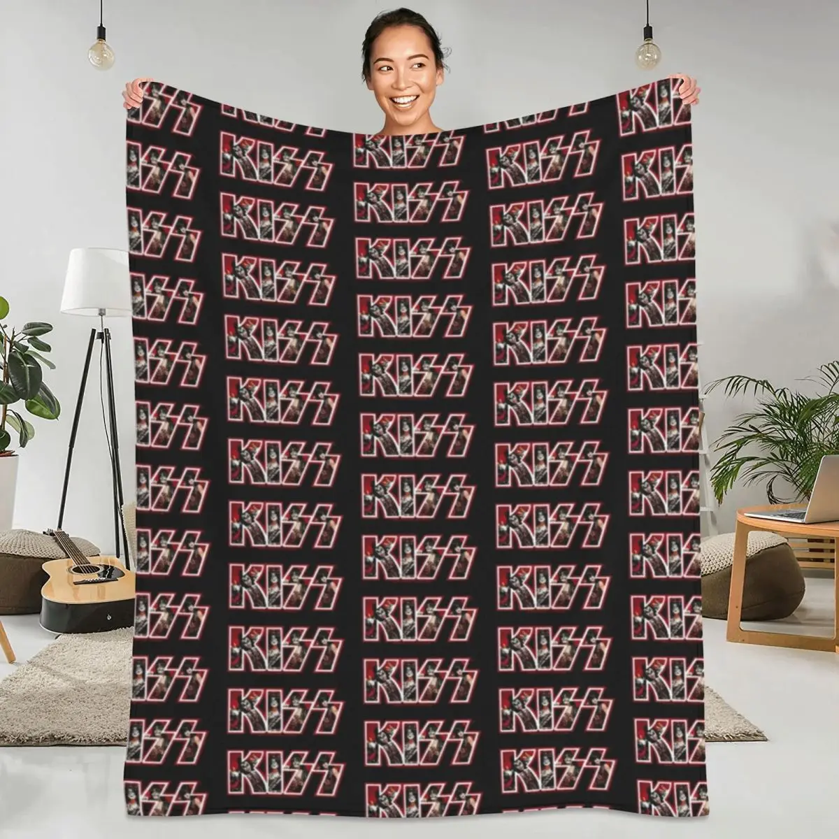 

Kiss Band Photo Blanket Kiss Fan Art Picnic Flannel Throw Blanket Super Warm Living Room Design Bedspread Birthday Gift