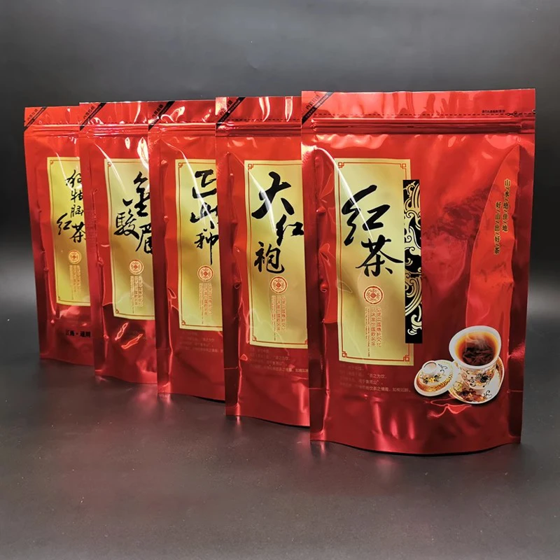Tea Packaging Bag Lapsang Souchong Bright Aluminum Foil Bag Jasmine Oolong Jinjunmei Black/Green TiKuanyin Self Sealing Free