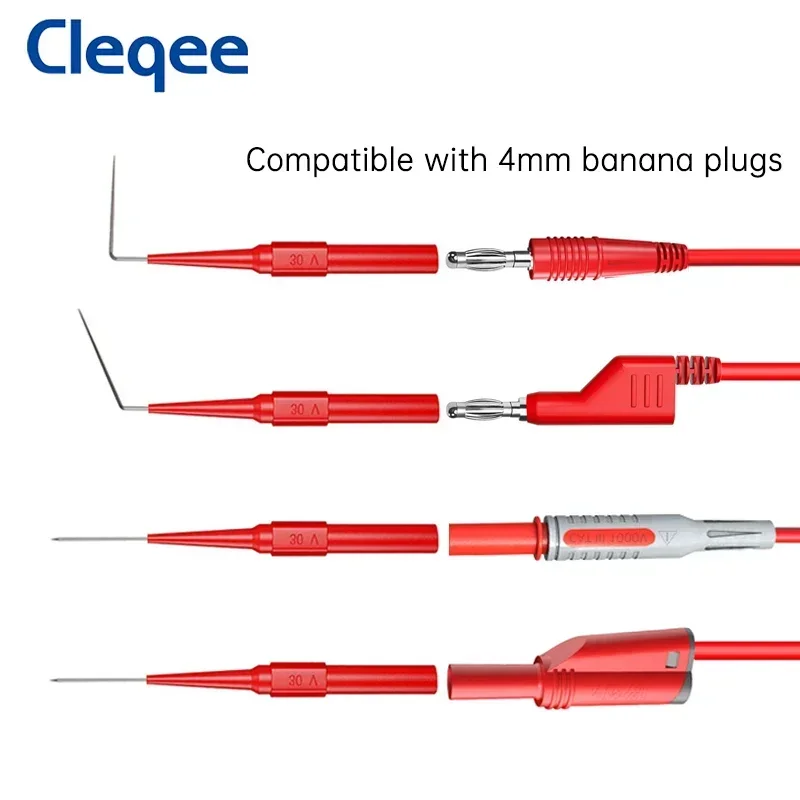 Cleqee P5007 Pro Back Probe Kit Test Probes With 4mm Socket 3 Types Wire Piercing Needles Acupuncture Car Tool Kit 30V 15PCS