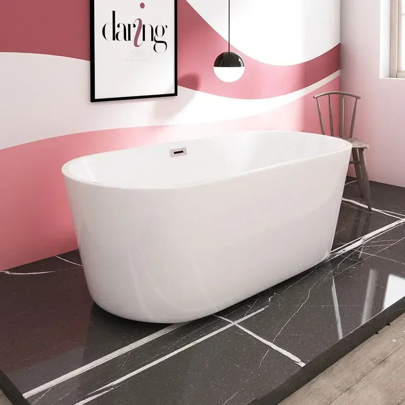 Round Bathtub, Acrylic Freestanding Bathtub, Contemporary Soaking White Tub, with Drain for Easy Clean 4
