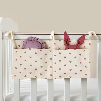 Borsa portaoggetti per culla Passeggino in mussola di cotone sospeso Multifunzione per pannolini per bambini Organizzatore per riporre il letto della scuola materna