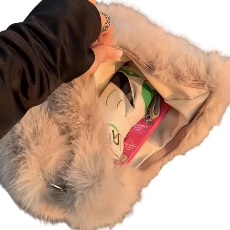 Unique Dumpling Bag Plush Shoulder Bags Handbag for Trendy Individuals E74B