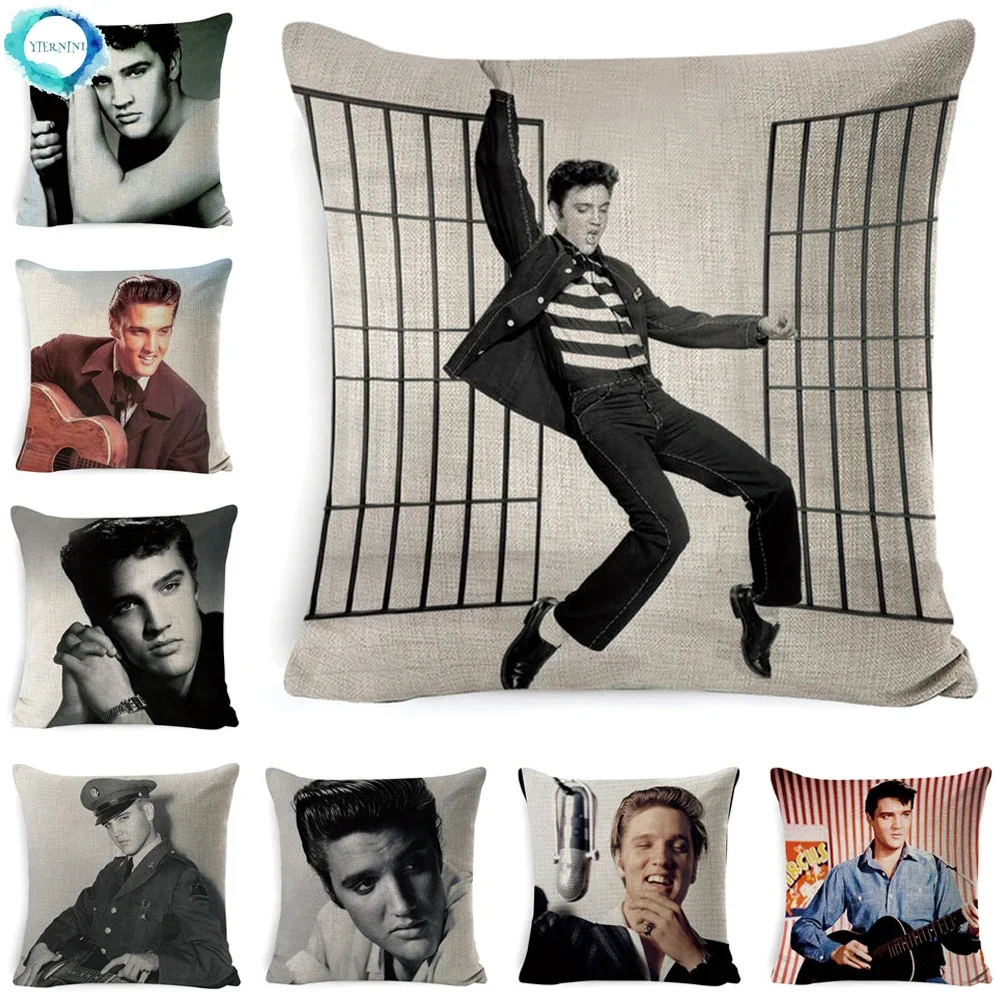 

Star Elvis Presley Cotton Linen Throw Pillow Cover Sofa Bedside Cushion Pillowcase for Car Sofa Bed Decorative Pillow Case