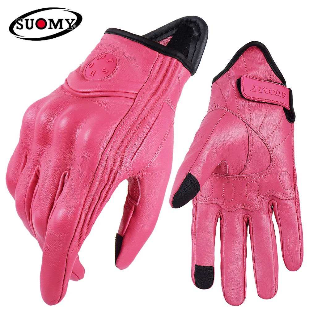 Vintage Gray Waterproof Leather Motorcycle Gloves - Full Finger Protection