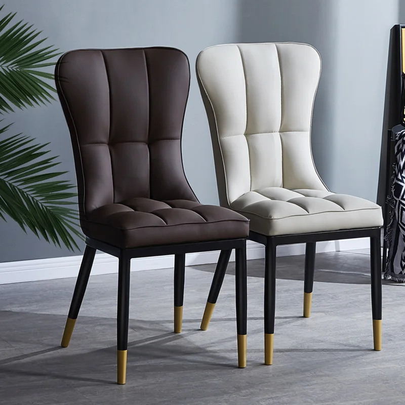 

Nordic Light Luxury Dining Chair Modern Minimalist Family Dining Stools Leisure Backrest Chair Leather Upholstered Seats
