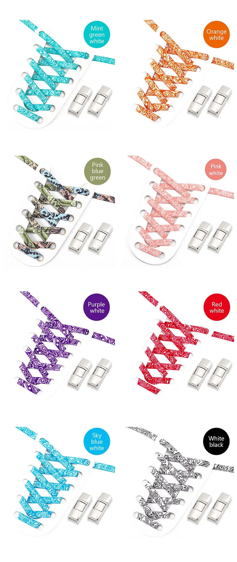 Elastische Schnürsenkel Press Lock Keine Krawatte Schnürsenkel Ohne Krawatten AF1/AJ Cashew Flower Sports Kinder Erwachsene 8MM Dicke Tennis Bunte Schnürsenkel – Detail 10