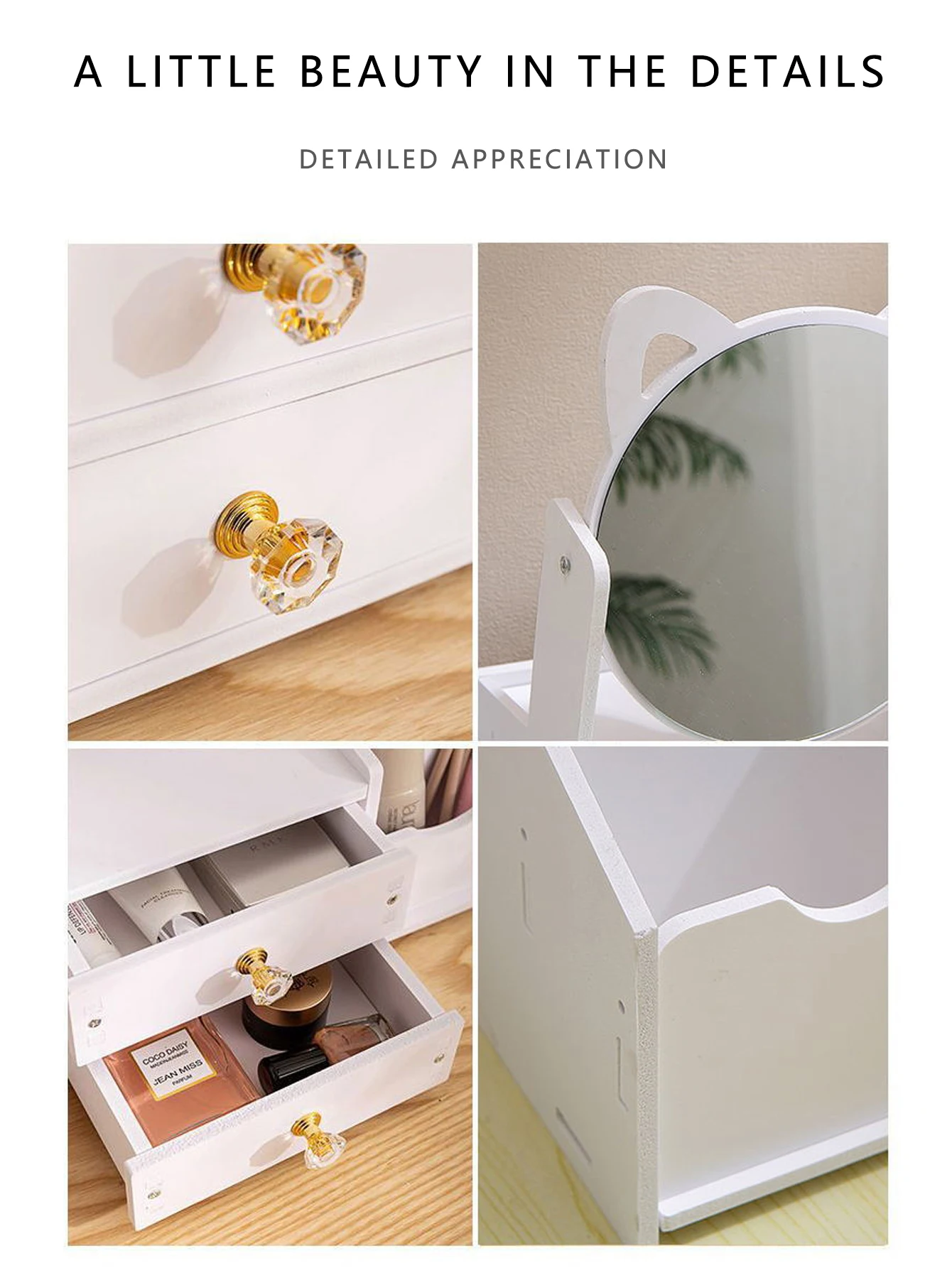 1pc Square Makeup Organizer Mirror Dresser， 360° Rotating Large Capacity Cat Ears Makeup Mirror with Stylish Storage Box - Perfe 5