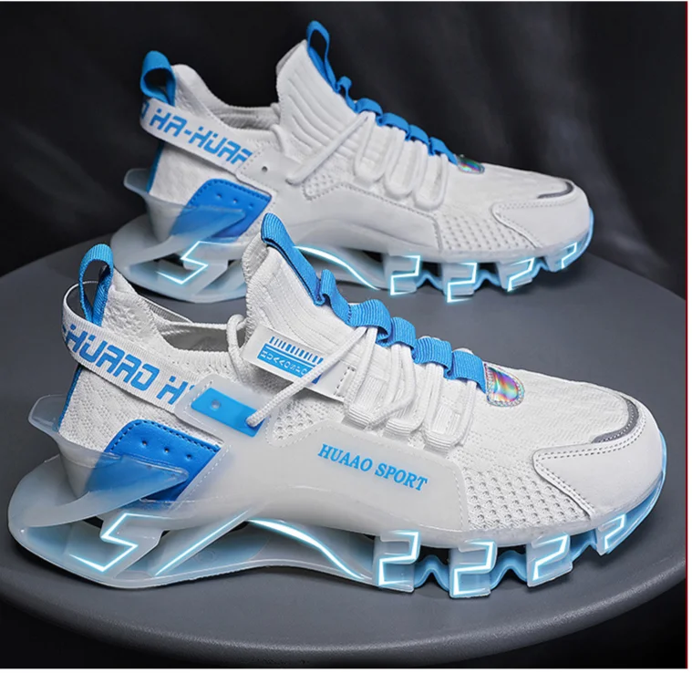 Tissu en maille tricoté respirant à lacets pour hommes, chaussures de sport à semelle haute à coussin d'air à lame, pour hommes_voghion.com